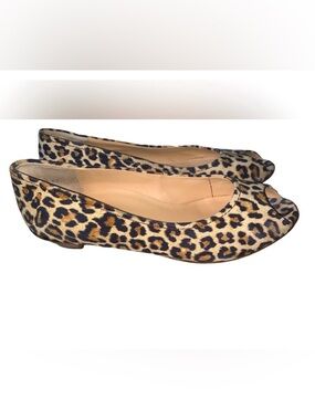 Paul Green Slip On Shoes Leopard Print Leather Open Peep Toe Flats 8